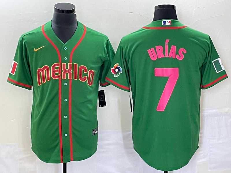 Men%27s Mexico Baseball #7 Julio Urias 2023 Green World Classic Stitched Jersey3